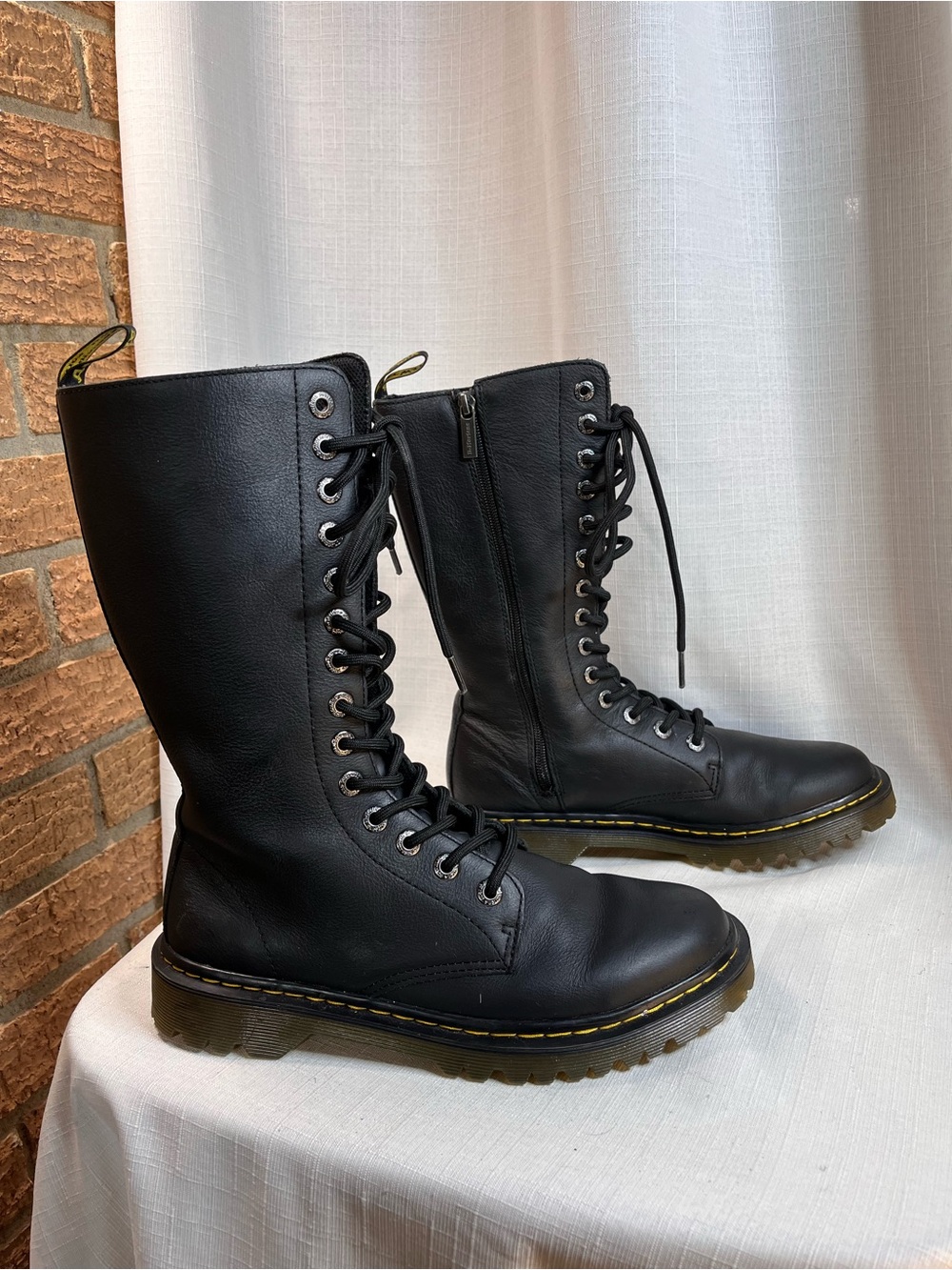 Dr. Martens Luana Tall 14-Eye Black Leather Combat Boots US 9